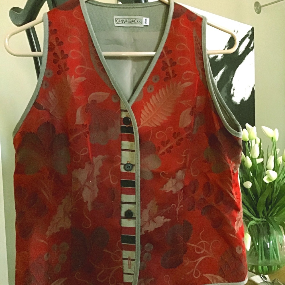 Silk look brocade vest.